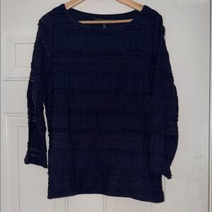 White House Black Market Navy Lace Long-Sleeve Top